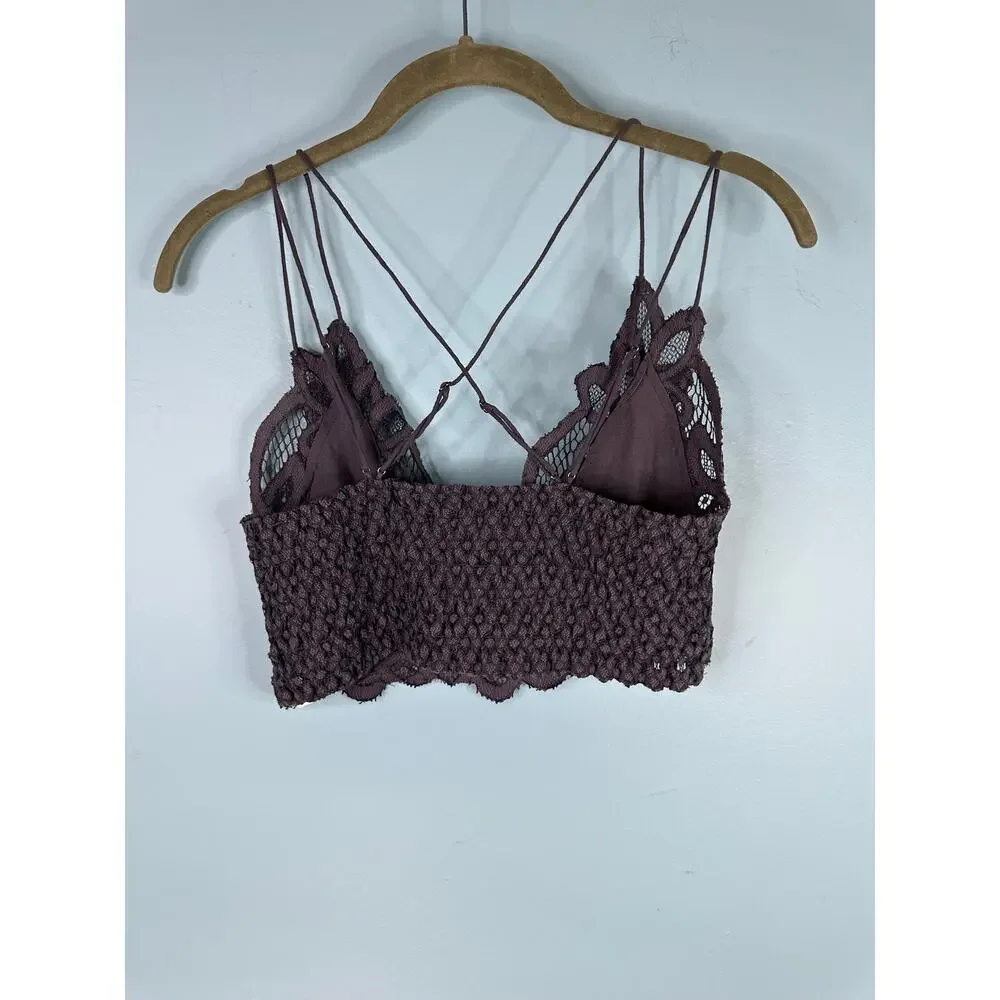Free People Adella Bralette Gray Crochet Lace festival summer Medium layering